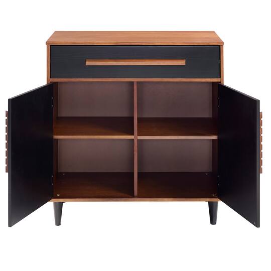 Walker Edison 32" Black & Brown Chevron Wood Detail Accent Cabinet
